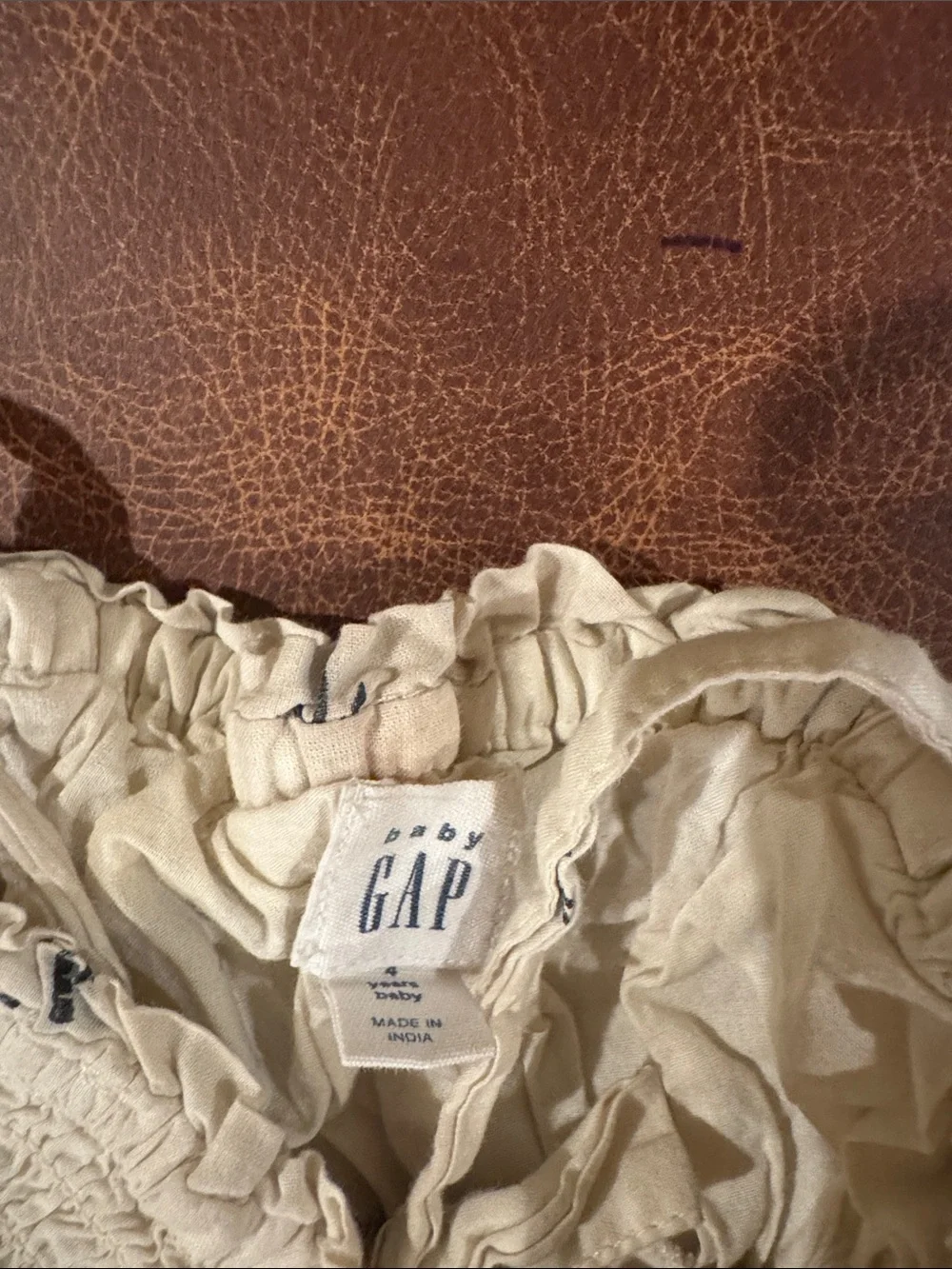 GAP Cream Romper with Navy Palm Embroidery